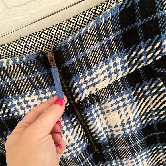 Anthropologie x Maeve Mini Pencil Skirt Plaid Pockets Academia Blue Black Sz 14 - Picture 11 of 16